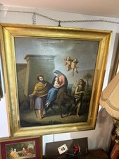 Dipinto Antico Madonna  Con  Giuseppe  Olio Su Tela 