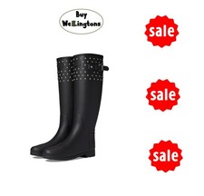 Stivali Wellington Hunter Wellies da donna originali con polsini alti e borchie neri UK 5