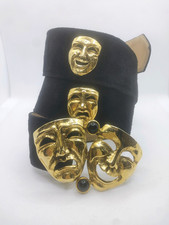 Moschino Belt '90s Vintage Comedy Tragedy Mask Black Suede 46 IT Very Rare
