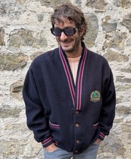 THINK PINK maglione cardigan vintage maglione uomo anni 90 lana blu taglia 50 L