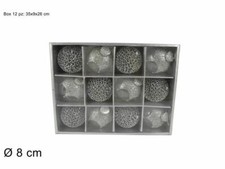 Serie 12 Palle Palline Albero Di Natale Silver Con Glitter 8cm Addobbi dfh