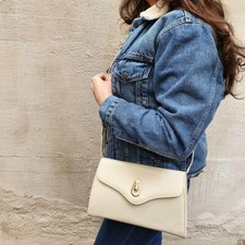 Borsa pochette pelle sintetica avorio cerimonia anni 60 dettagli oro argento