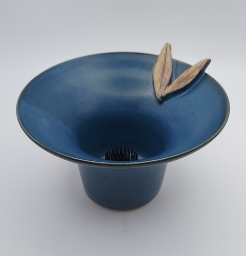 Blue ikebana pottery vase - pottery,