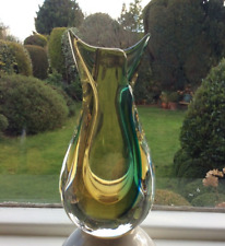 VINTAGE MURANO ITALIAN SOMMERSO ART GLASS OBALL FISHTAIL VASE AMBER ,GREEN, BLUE