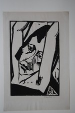 XILOGRAFIA ORIGINALE DI ERICH HECKEL  "MADCHENKOPF (JUNGES MADCHEN)" 1913 RARITA