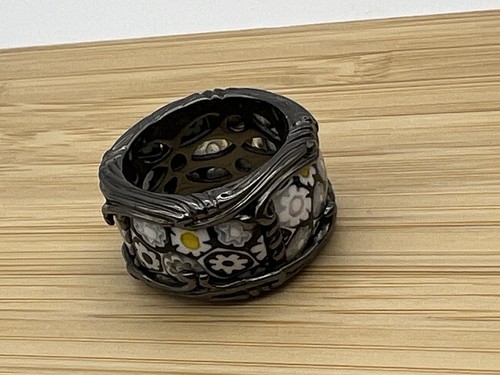 Anello nero floreale alan - nero,