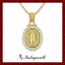 Collana Medaglia Madonna Miracolosa Argento 925 Placcato Oro e Zirconi Brillanti