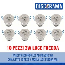 FARETTO ROTONDO LED AD INCASSO 3W CON ALETTE 10 PEZZI A MOLLA LUCE FREDDA FARI