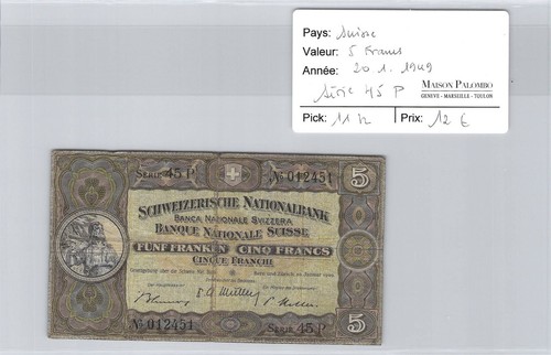 Svizzera franchi 20 1 1949 - 5, 20.1.1949