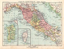 Carta geografica antica ITALIA CENTRALE con SARDEGNA e CORSICA 1935 Antique map