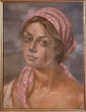 Quadro Dino Decca - Modella con Foulard  - Brescia fine ‘70/inizio ‘80 - 40x50