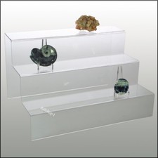 ESPOSITORE A SCALETTA IN VETRO ACRILICO A TRE GRADINI PER MINERALI FOSSILI ....