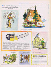 Motosega McCulloch 1956 costruire una cabina, recinto, prugna, legna da ardere pubblicità stampa