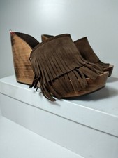 Zoccoli zeppa donna clogs mules artigianali made in italy in legno e pelle 