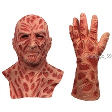 Freddy Krueger maschera + guanti horror Halloween oggetti di scena costume adulto lattice sanguinante nuovo