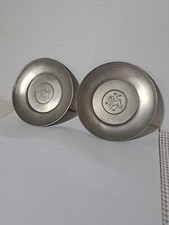 2-Vtg Pewter Zodiac Tauras & Leo Wall Art Plates Italy Marked LE? Crown & Flower