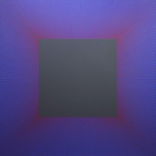 Richard Anuszkiewicz, quadrato grigio fumè bordo rosso, acrilico su tela, firmato un