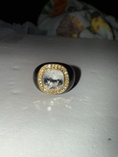 ANELLO HALO vintage KJL Kenneth Jay Lane SMALTO NERO ORO GIALLO strass 7