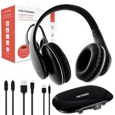 CUFFIE WIRELESS RF SENZA FILI PER TV TELEVISORE RADIO BASE DI RICARICA METRONIC