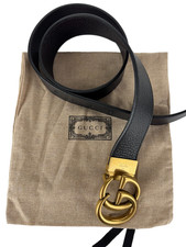 Gucci Cintura Nera Marrone Reversibile Pelle GG Tono Oro 85 cm 34 in Borsa Auth