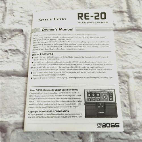 Owner manual boss re 20 - owner's, re-20