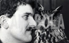 Foto vintage Uccelli, Steve Wyton con un gufo reale, Stampa 19 x 13 cm