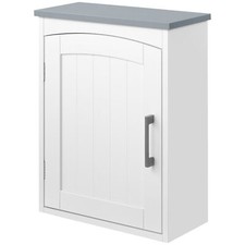 kleankin Pensile Bagno Regolabile 1 Anta con Mensola 41x18.5x52cm Bianco Grigio