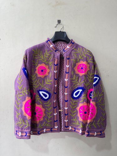 Giacca cotone blu ricamata