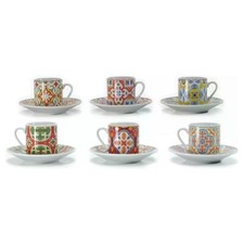 SET 6 TAZZINE CAFFE' CON PIATTINO LINEA Zahira disegni maioliche casa bar