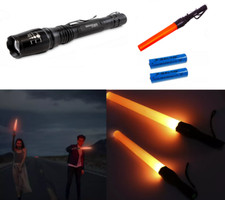 TORCIA LED RICARICABILE DA CAMPEGGIO CON ZOOM, CONO SEGNALATORE, IN ALLUMINIO