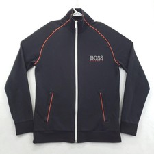 BOSS Hugo Boss Track Jacket Uomo Medium Nero Full Zip Finto Collo Bordo Arancione