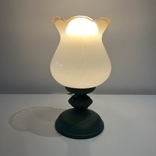Vintage Table Lamp Victorian Style green Base Frosted Glass Fluted Tulip Shade