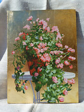 Sergio NARDONI "GERANI ROSA" dipinto su foglia d'oro cm 24x18 - Bellissimo