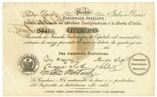 25 FRANCHI NON EMESSO PRESTITO NAZIONALE ITALIANO MAZZINI 10/06/1851 SUP-