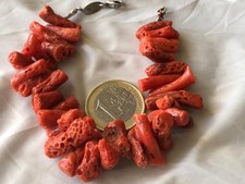 Vintage Bracciale in autentico corallo rosso naturale grezzo ganci Argento 925