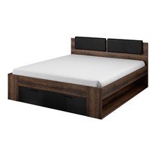 Letto 160x200 CORTINA rovere scuro e nero lucido con cassettone camera design