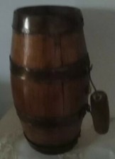 VINTAGE BOTTE DECORATIVA IN LEGNO E FERRO PER USO ESPOSIZIONE ROVERE. ANNI 70