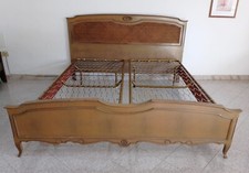 Letto matrimoniale in legno e paglia di Vienna anni '60-'70