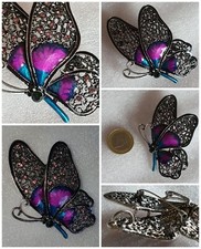 Spilla/ciondolo FARFALLA ? broche PENDAGLIO 2 in 1 SMALTO pietre STRASS vestiti