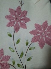 COPRILETTO MATRIMONIALE CORREDO LAVORATO A MANO RICAMO 2 COLORI ROSA E BEIGE 