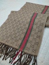 Gucci Sciarpa Donna Stola Avvolgente Cashmere Made in Italy Logo GG Marrone Autentica