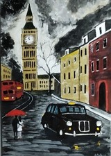 Gratis Spedizione Quadro Moderno London Pop Art  Dipinto  a Mano  Su Tavola40x50