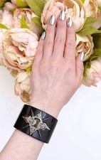 Swarovski originale bangle bracciale chunky donna rigido nero con pavè cristalli