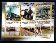 SaoTomè e Prìncipe 2010 Michel 4394-98 Foglio Miniatura 100% MNH Treni a Vapore