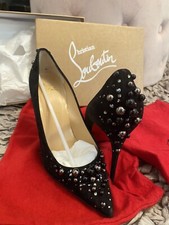 Cristian Louboutin Tg. 40 Nere Scamosciate Con Perle In Rilievo Da Collezione