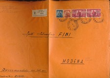 1949 ITALIA DEMOCRATICA LIRE 100 IN COPPIA + L5 + L10 SU RACCOMANDATA   E/6999