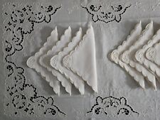 Tovaglia in puro lino Bellora con ricamo intaglio a mano 12 posti Ecru' color