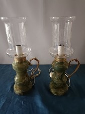 Coppia di Lumi in Onice e Ottone Vintage 