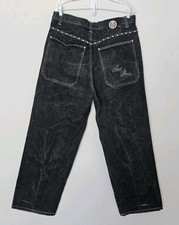 Jeans blu grezzo uomo 36 32 nero denim borchie pantaloni larghi rap Y2K vintage skate