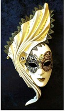 Fiamma Déco - Maschera di carnevale veneziana in cartapesta, cuoio e macramè